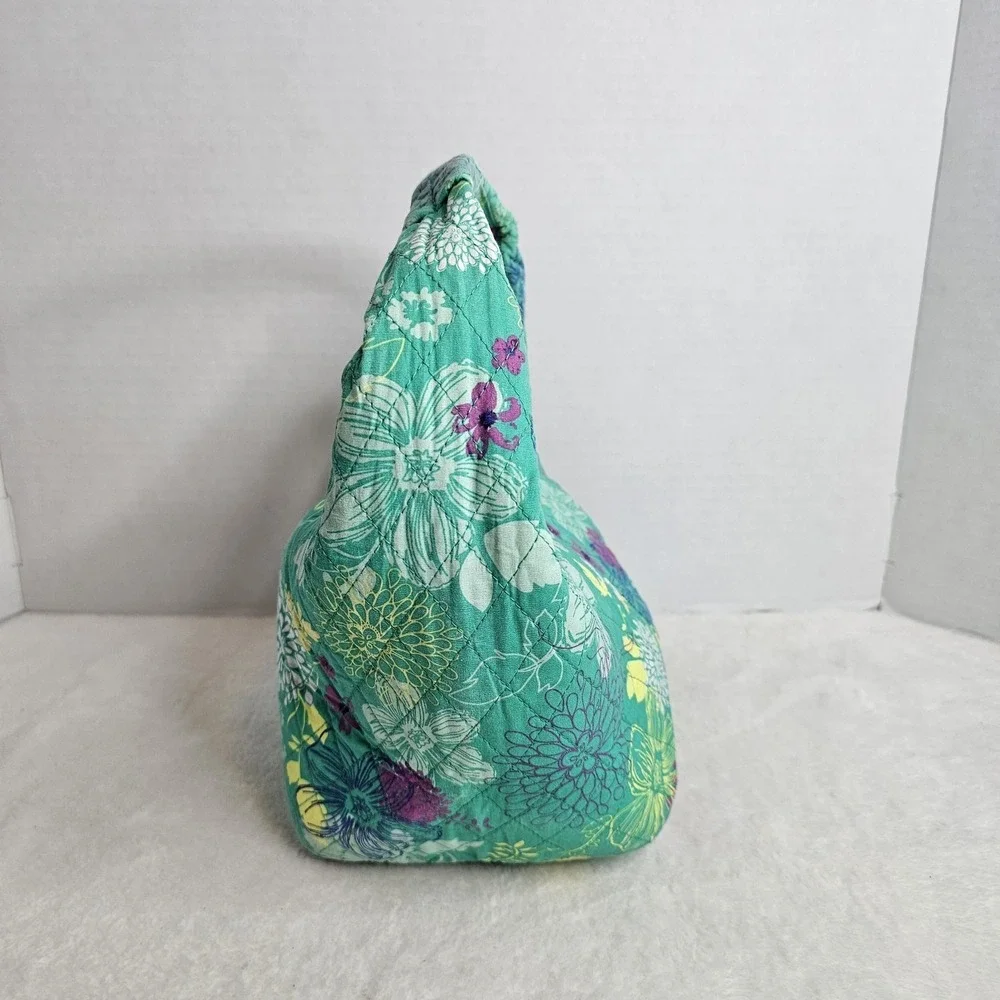 Tupperware Lunch Bag Zipper Hobo Style Green Floral Vintage Quilted